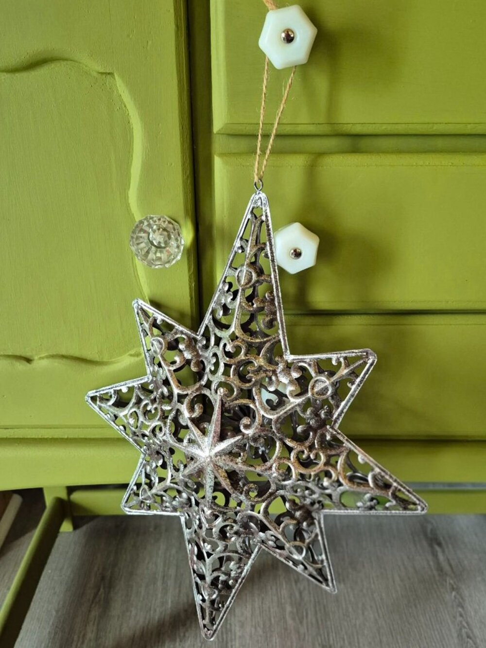 Beautiful Multi-pointed Tin Metal Star Ornament with Filigree Design